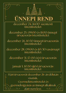 2025. Karácsonyi ünnepi rend